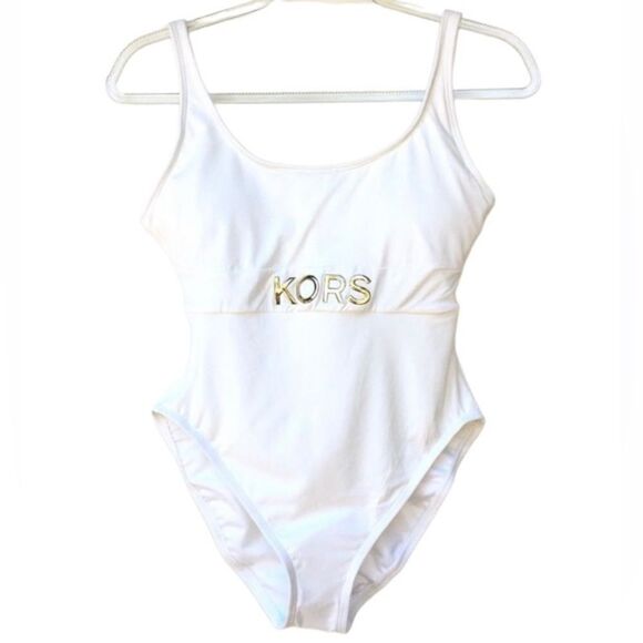 Michael Kors New One Piece White Signature Logo Swimsuit 6 NWT - Picture 13 of 13